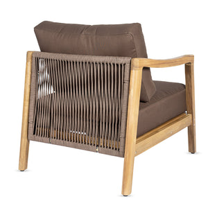 English Elm Outdoor Acacia Wood Club Chair Rope Woven Back Teak Finish Patio Seating N768P383070B