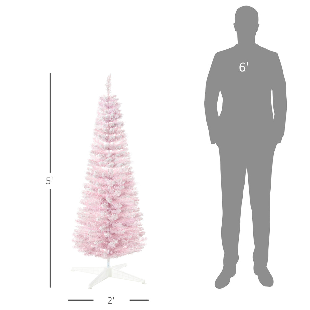 English Elm Snow Flocked Pink Pencil Artificial Christmas Tree for Entryway or Bedroom Corner T3971P414474
