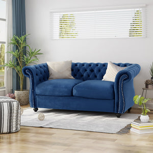 English Elm Christopher Knight Home® - LOVESEAT Plush Velvet Tufted Diamond Stitch with Nailhead Trim and Scrolled Arms for Luxe Comfort Navy Blue 63045.00NVLTNBLU