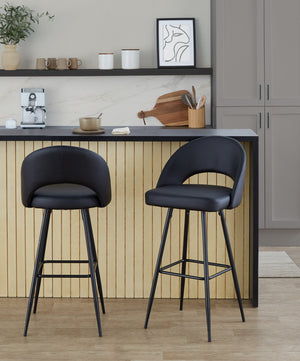 English Elm Fixed-height Metal Frame Barstools with Upholstered Seats and Geometric Footrest Set of 2 Black B202S01943