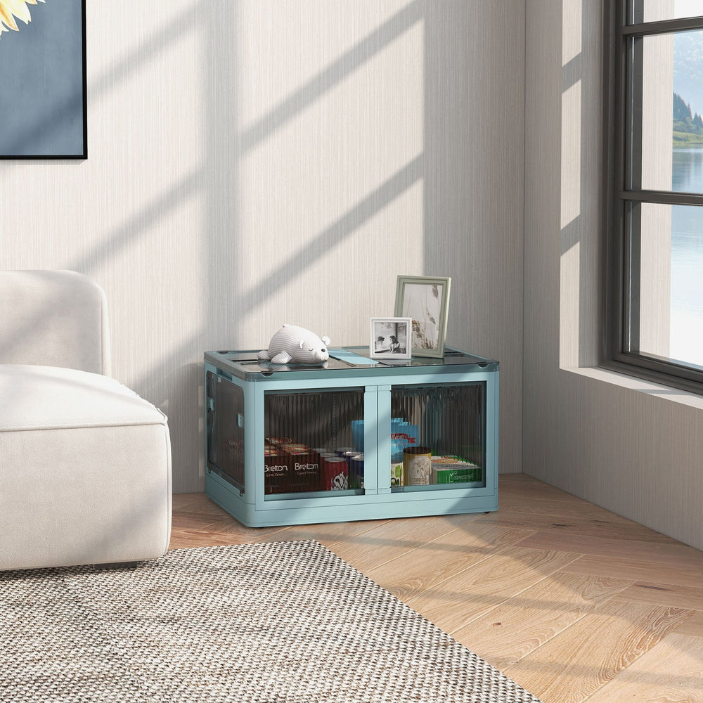 English Elm HOMCOM Collapsible Stackable Storage Bins with Lids & Wheels, 5-Sided Access, Semi-Transparent Blue, 110 lb Capacity W2225P173960