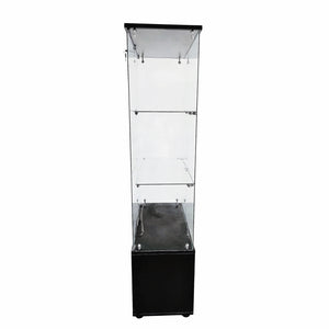 English Elm Double-door Glass Display Cabinet with Led Lighting Four Shelf Living Room Storage Black W3155S00023