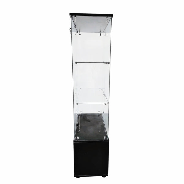English Elm Double-door Glass Display Cabinet with Led Lighting Four Shelf Living Room Storage Black W3155S00023