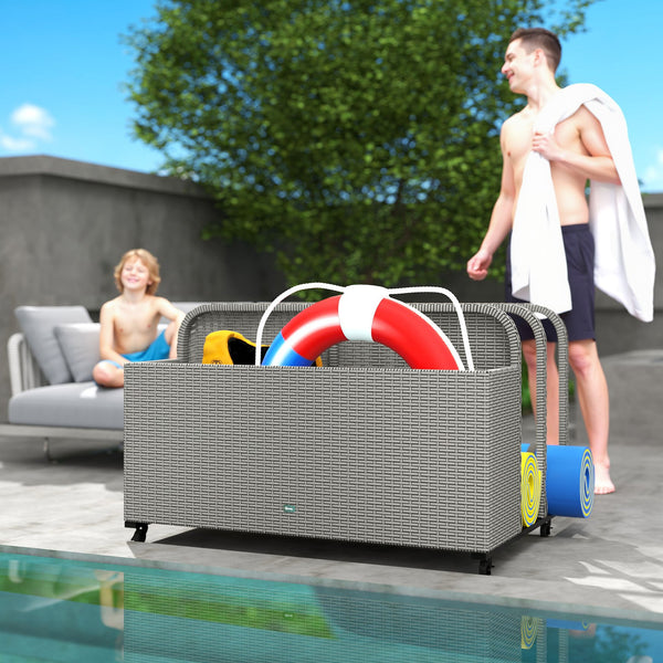 English Elm Outsunny Pe Rattan Outdoor Pool Float Organizer with Rolling Wheels Resort Style W2225P485590