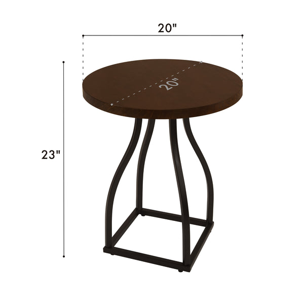 English Elm Tior Round Wood Top Accent Side Table with Geometric Gray Metal Base for Living Room Brown+Black B056P416977