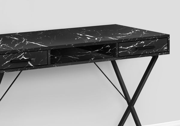 English Elm Computer Desk - Modern Black Marble Look With Metal Frame, Space-Saving For Home Office & Study B2710P219954