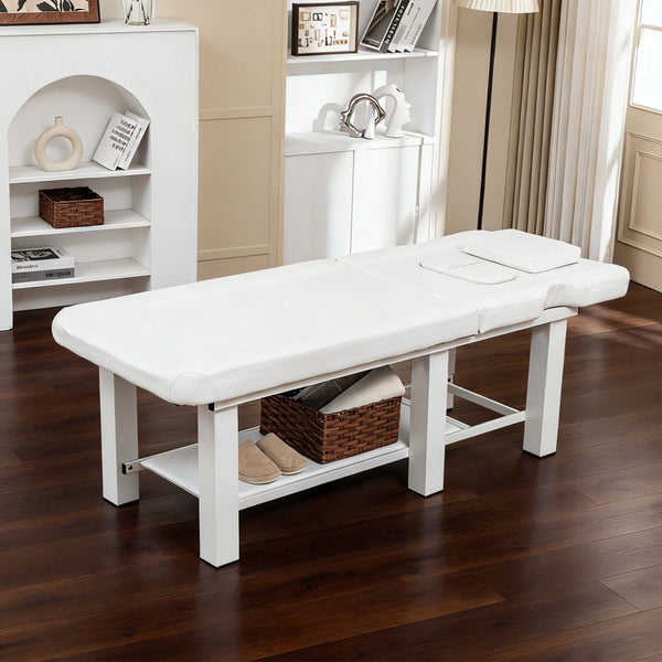 English Elm Spa Salon Massage Table Steel Frame Pu Leather Adjustable Backrest Bottom Shelf Storage W1422P382936