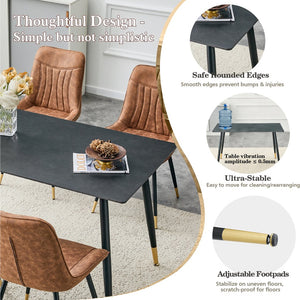 English Elm Modern Sintered Stone Rectangular Dining Table with Metal Legs for Four Seats Dark Gray W3493S00014