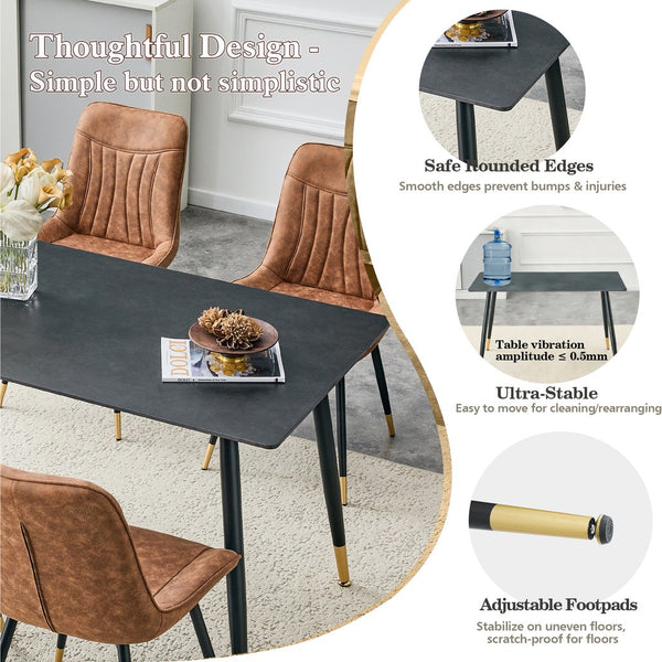 English Elm Modern Sintered Stone Rectangular Dining Table with Metal Legs for Four Seats Dark Gray W3493S00014