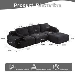 English Elm Modern Memory Foam Compressed Sofa — Pet-Friendly Corduroy Modular Sectional, Cloud-Like Comfort, No Assembly Black W3723S00010