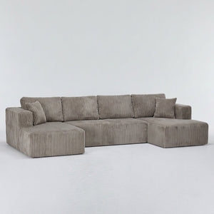 English Elm U Shape Modular Sectional Sofa Corduroy Upholstered Minimalist Living Room Couch Khaki W1919S00017