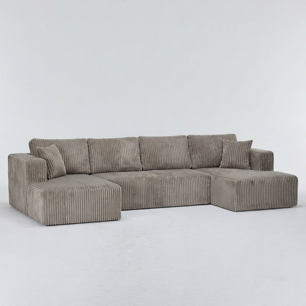 English Elm U Shape Modular Sectional Sofa Corduroy Upholstered Minimalist Living Room Couch Khaki W1919S00017