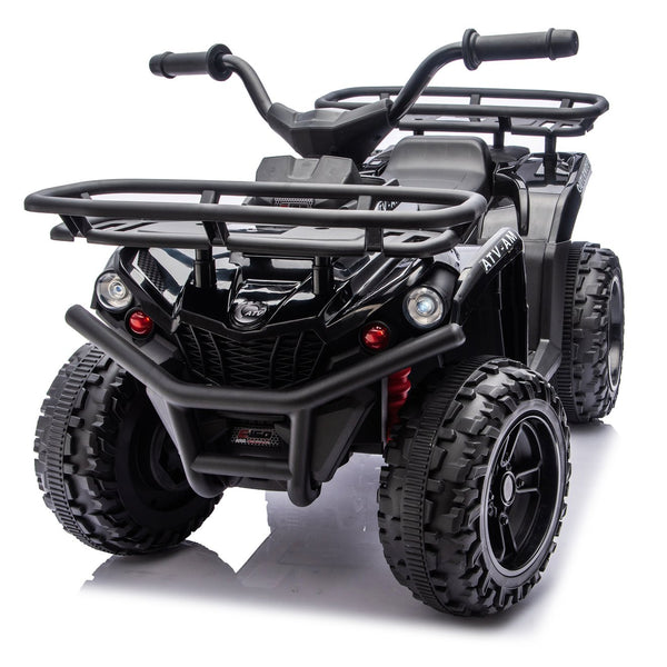 English Elm 24v Dual Motor Kids Atv Ride on with Led Lights Bluetooth Storage Racks Off Road Black W1578P390448