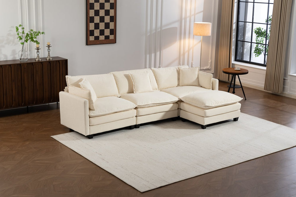 English Elm Modern Chenille Sectional Sofa with Ottoman Modular Layout for Spacious Living Rooms Antique White W2530S00017