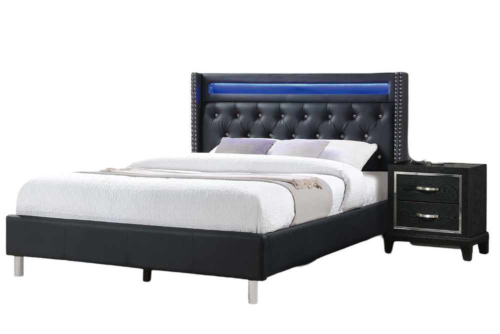 English Elm Modern Tufted Queen Platform Bed Faux Leather Led Headboard with Built-in Charging Port B011S02072