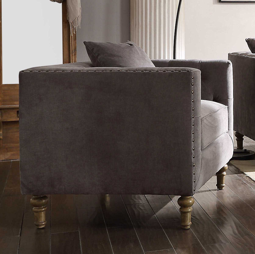 English Elm Grey Accent Chair With Decorative Pillow - Plush Velvet Comfort For Stylish Living Spaces & Lounges B062P209166