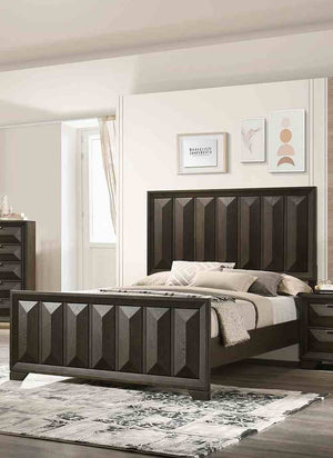 English Elm Beautiful Espresso Wood Panel Queen Bed Set with Two Nightstands for Transitional Bedroom B2741S00897