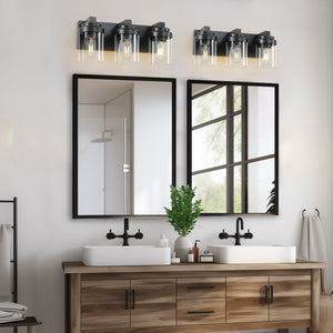 English Elm 3 Light Matte Black Vanity Light with Clear Glass Shades, Farmhouse Waterproof LED Fixture for Bathroom Hallway Vanity Mirror W2312P389977