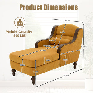 English Elm UNITED Oversized Chaise Lounge Sofa Bed with Solid Wood Arms, High-Resilience Foam, 800lb Capacity and Storage Pockets Mustard yellow W1568S00211