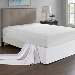 JLA Home Madison Park - Wrap Around Adjustable Bedskirt with 26" Drop, Non-Slip Band, Wrinkle-Resistant Fit for Neat Beds White MP11-5364