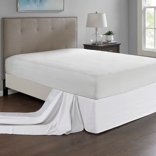 JLA Home Madison Park - Wrap Around Adjustable Bedskirt with 26" Drop, Non-Slip Band, Wrinkle-Resistant Fit for Neat Beds White MP11-5364