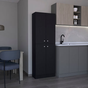 English Elm Lynch 71" Pantry Storage Cabinet Black – 4-Door Freestanding Cupboard, 5 Adjustable Shelves, Multiroom Use B200P188841