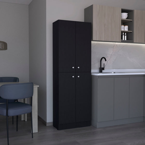English Elm Lynch 71" Pantry Storage Cabinet Black – 4-Door Freestanding Cupboard, 5 Adjustable Shelves, Multiroom Use B200P188841