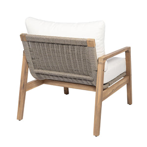 English Elm Outdoor Acacia Wood Rope Club Chair with Cushion for Coastal Patio Comfort N772P415592T