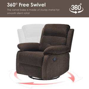 English Elm Small Rocker Swivel Recliner Chair with 360° Swivel, 30° Rocking and Adjustable 90–150° Recline Comfortability Chocolate T3623P380414