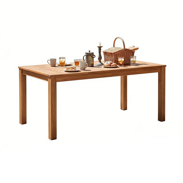 English Elm Topmax Solid Acacia Outdoor Dining Table Slatted Wood Top Seats Six Patio Garden N717P374325N
