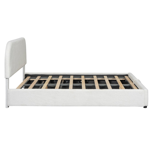 English Elm Teddy Plush Upholstered Platform Bed Queen with Hydraulic Storage, Teddy Fleece Comfort & Sturdy Frame White SF000166AAK