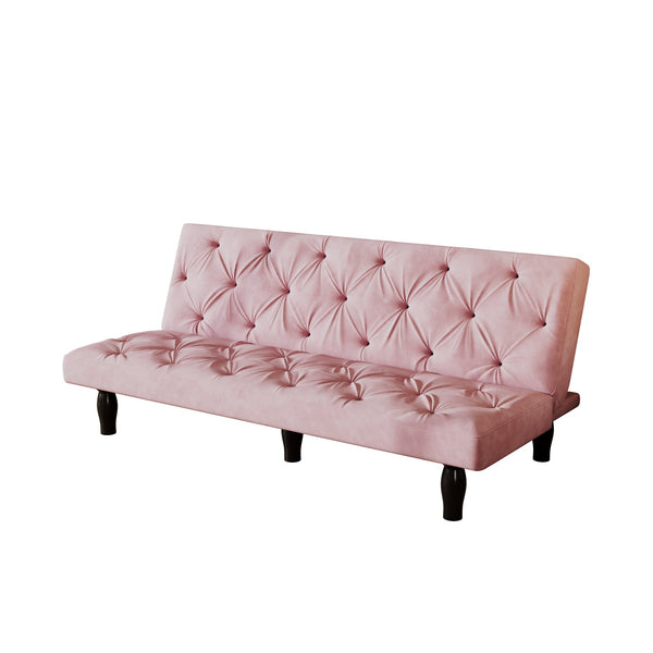 English Elm Sofa 66" Velvet Sofa Bed in Pink Green Black - 3-Seater Convertible Sleeper, Solid Wood Frame, 500lb Capacity W3371P303616