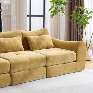 English Elm Modular Cloud Sectional Sofa Bed with Flannelette Upholstery for Flexible Living Yellow W1829S00077