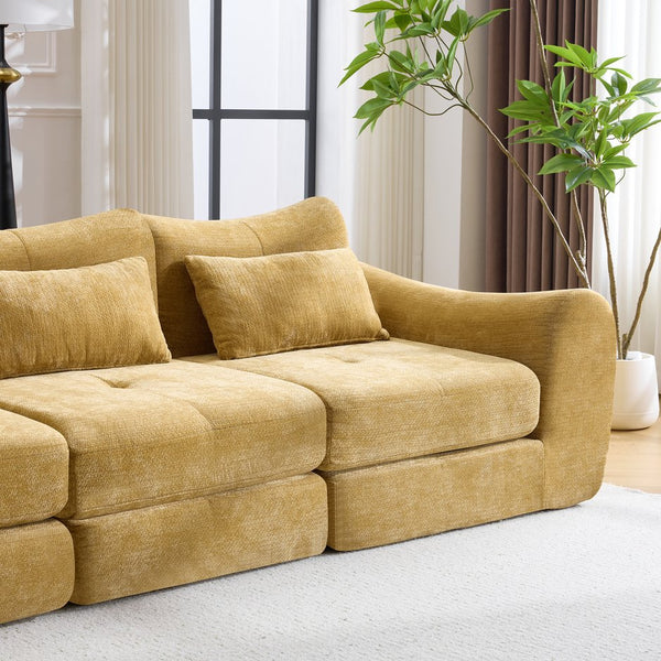 English Elm Modular Cloud Sectional Sofa Bed with Flannelette Upholstery for Flexible Living Yellow W1829S00077
