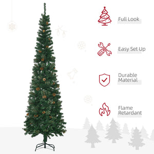 English Elm Homcom 7.5 Foot Slim Pencil Artificial Christmas Tree With Realistic Pine Needles & Pine Cones W2225P229162