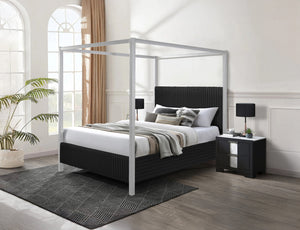 English Elm 1pc Modern Queen LED Faux Leather Upholstery Panel Bed with Tufted Headboard, Textured Footboard Glam Finish Black 79.5 L x 43.5 W x 3 H B2741S00539