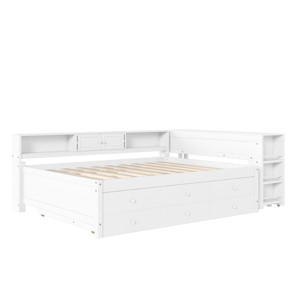 English Elm Twin Daybed Pine Frame with Trundle Desk Hutch Shelves and Storage for Kids Rooms White W1580S00461
