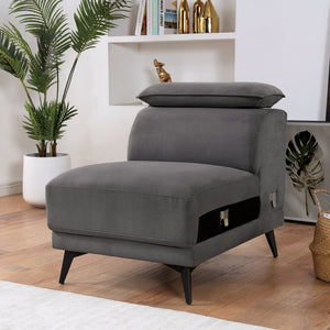 English Elm Dark Dark Gray Plush Armless Chair with Adjustable Headrest Metal Legs Boxed Cushions Chaise Comfort B2741P378245