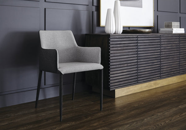 Sunpan Renee Modern Dining Armchair in Armour Grey & Dark Slate - Stylish, Comfortable & Space-Saving Design