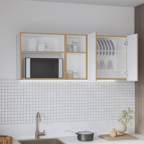 English Elm Corinto 59" Wide Two-Door Wall Cabinet with 4 Shelves, Drying Rack, Multi-Use Durable Finish B200P286937