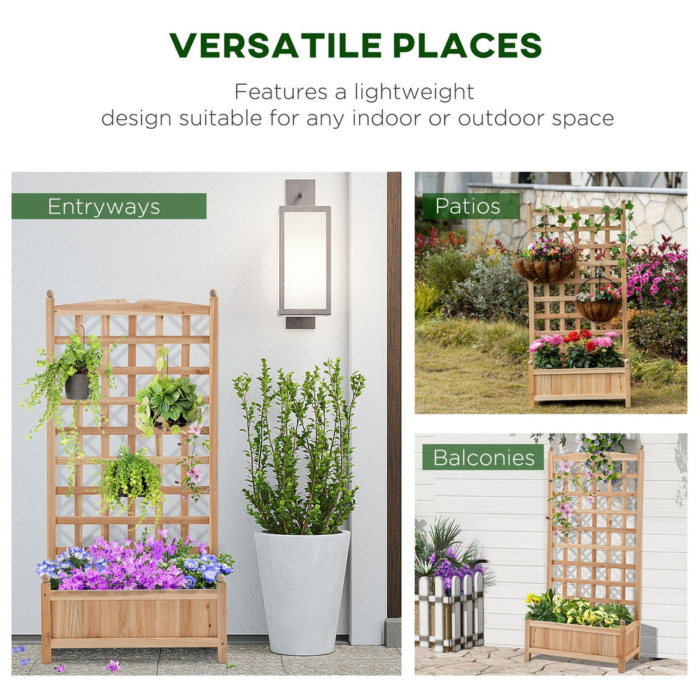 English Elm Flower Solid Wood Raised Outdoor Planter with Built-in Trellis for Climbing Vines T3971P387986