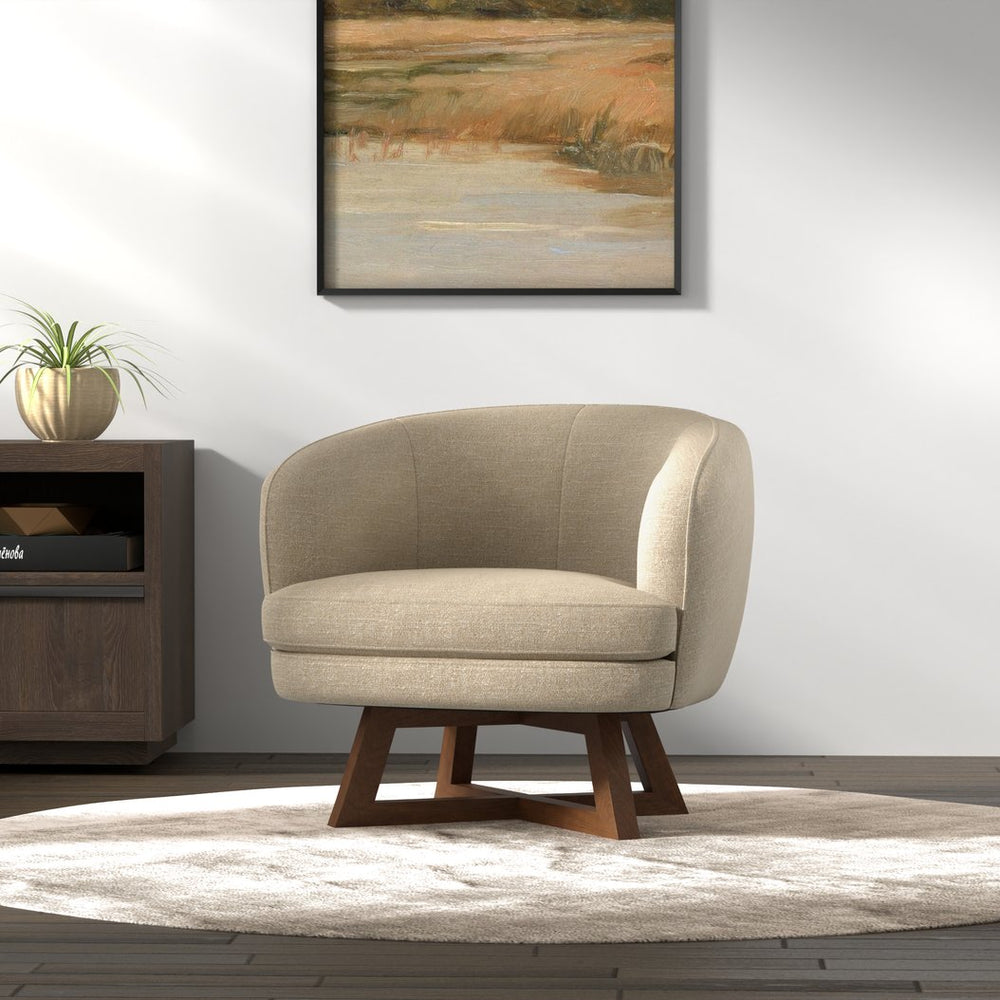 English Elm Swivel Barrel Accent Chair with X Base Foam Seat Neutral Beige Living Room Lounge B2709P496282
