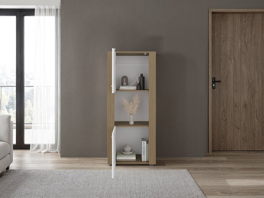 English Elm Dorneyville Open Shelf Bookcase with Closed Storage and Industrial Metal Rod Accents B092P474472
