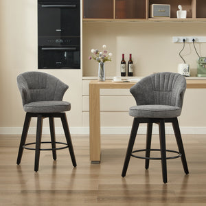 English Elm 008-Wing Upholstered Swivel Counter Stools Set of 2 with Solid Wood Legs, Chenille Comfort & 250lb Capacity DARK GREY W2636P239834