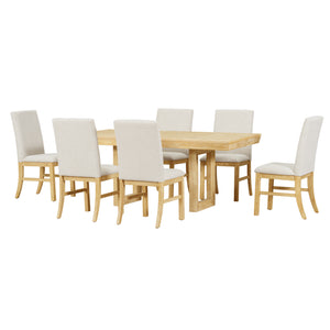 English Elm TOPMAX 7-Piece Extendable Dining Set with 12" Self-Hidden Butterfly Leaf and Upholstered Chairs, Distressed White Wire-Brushed Finish Natural SP000059AAA