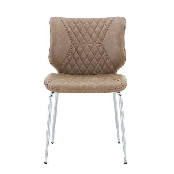 English Elm Dark Oil Waxed Faux Leather Dining Chair Set with Diamond Tufted High Back Metal Legs W3493P444869