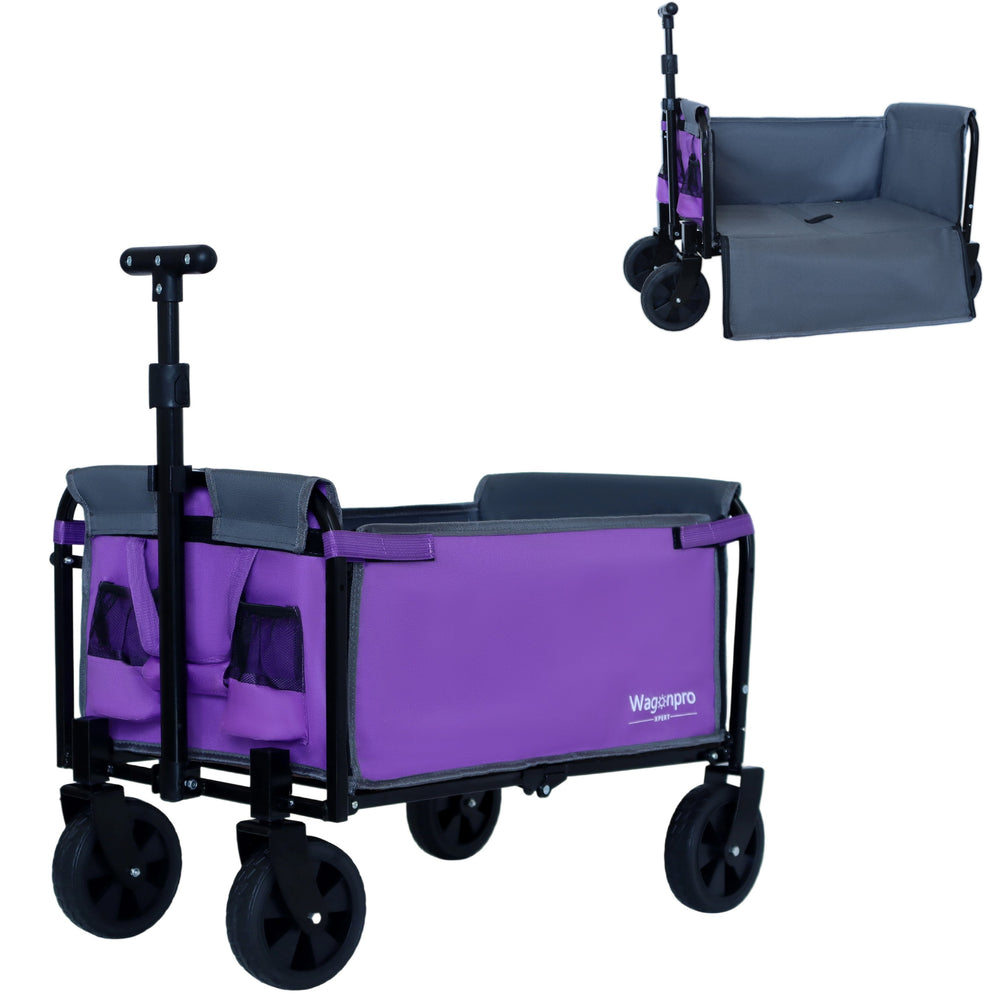 English Elm All-in-one Folding Camping Wagon with Bench Seating Storage and Pet Tether Outdoor Purple W2932P312714