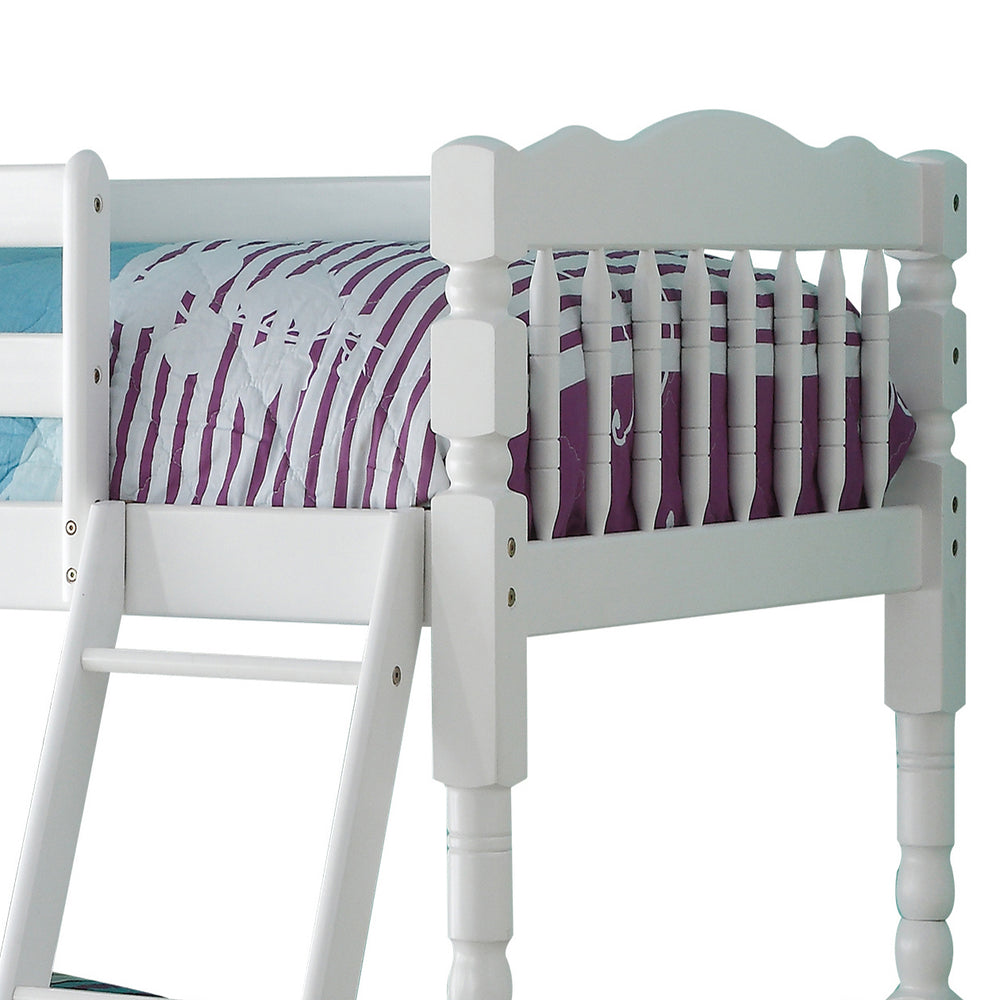 English Elm White Convertible Twin-Over-Twin Bunk Bed with Slat Support, Right Ladder, Guard Rails, 28" Clearance B062S00504