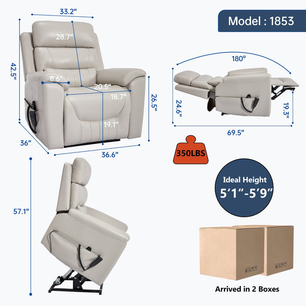 English Elm Dual Motor Power Lift Recliner with Massage Heat and 350 Lb Leatherair Support W3224S00023