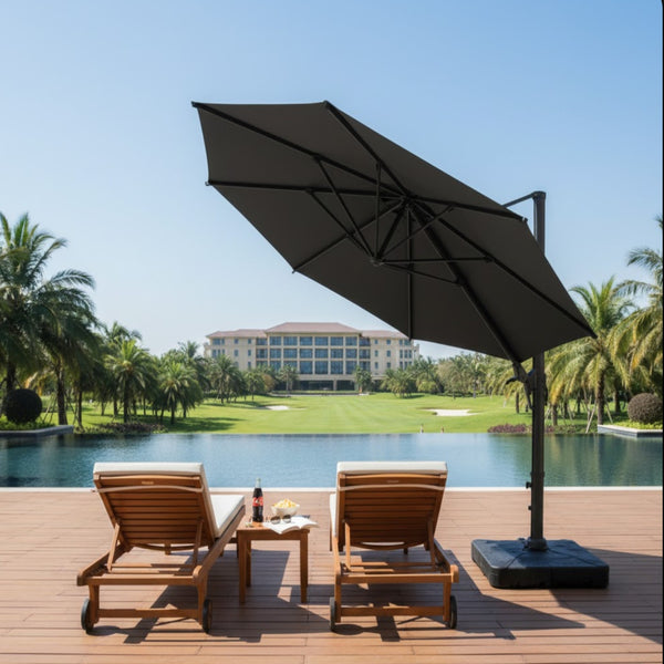 English Elm 11 Ft Cantilever Patio Umbrella Upf 50 Plus Aluminum Pole with Foot Pedal Rotation B082P454950